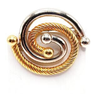 Vintage Silver Gold Tone Spiral Brooch Mid-Century Modern 2 Inch Unsigned